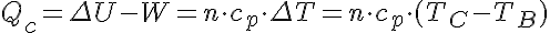 Q_c=\Delta U-W=n\cdot{c_p\cdot{\Delta T}}=n \cdot{c_p\cdot{(T_C-T_B)}