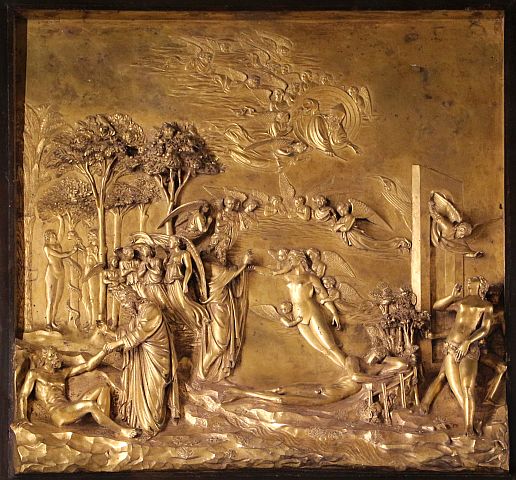 Ghiberti, Puerta del Paraíso, Adán y Eva