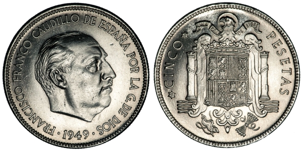 Moneda de 5 pesetas de 1949 